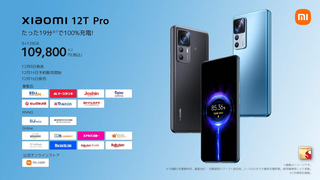 Xiaomi(シャオミ) 〔展示品〕 Xiaomi 12T Pro 128GB ブルー SIMフリー