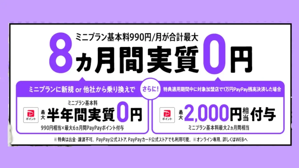 最大8カ月間実質0円のキャンペーン